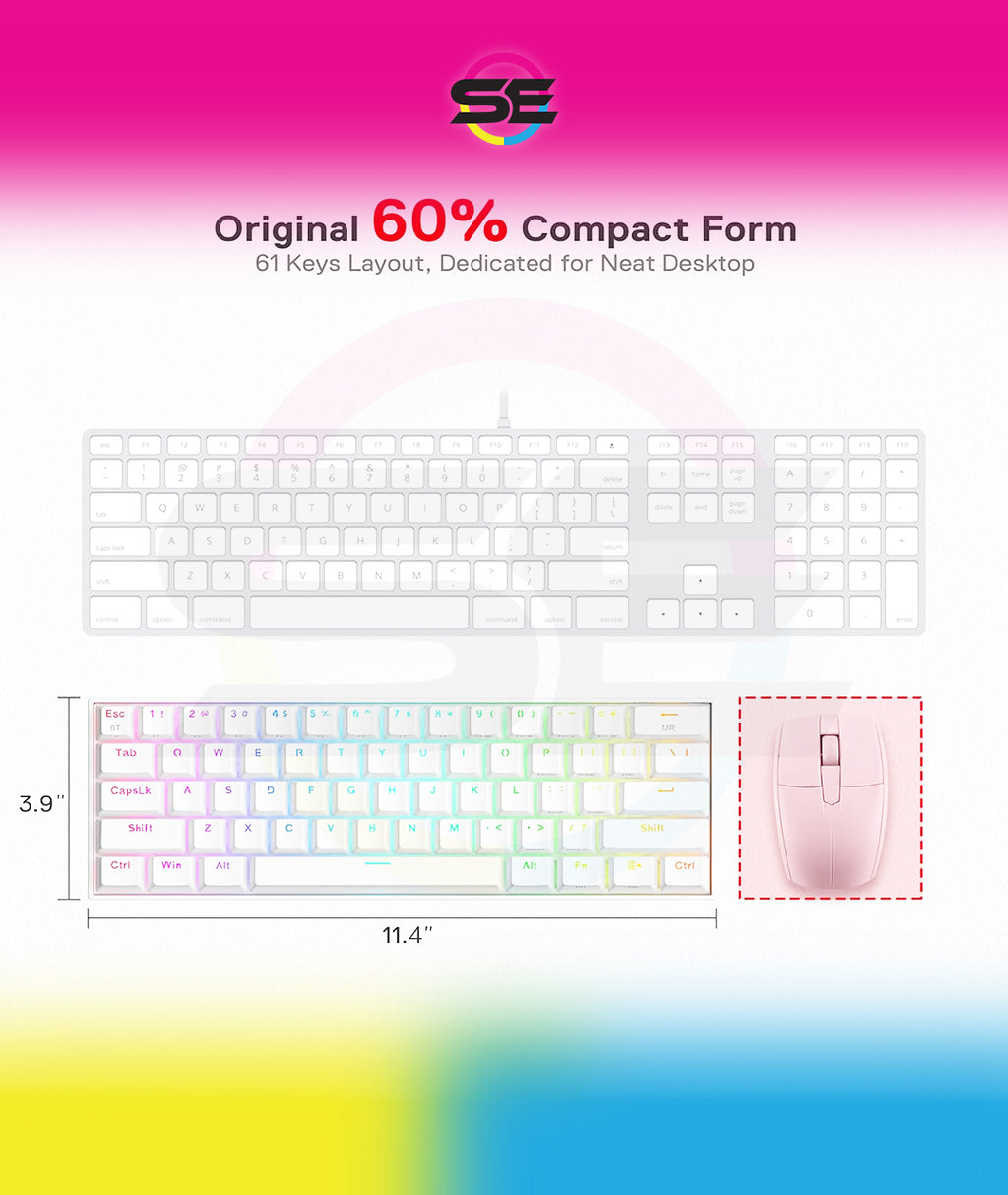 Redragon K530 Pro Draconic 60% RGB 3-Mode Wireless Mechanical Gaming Keyboard – 61 Keys, Hot-Swappable, Blue Switch – White
