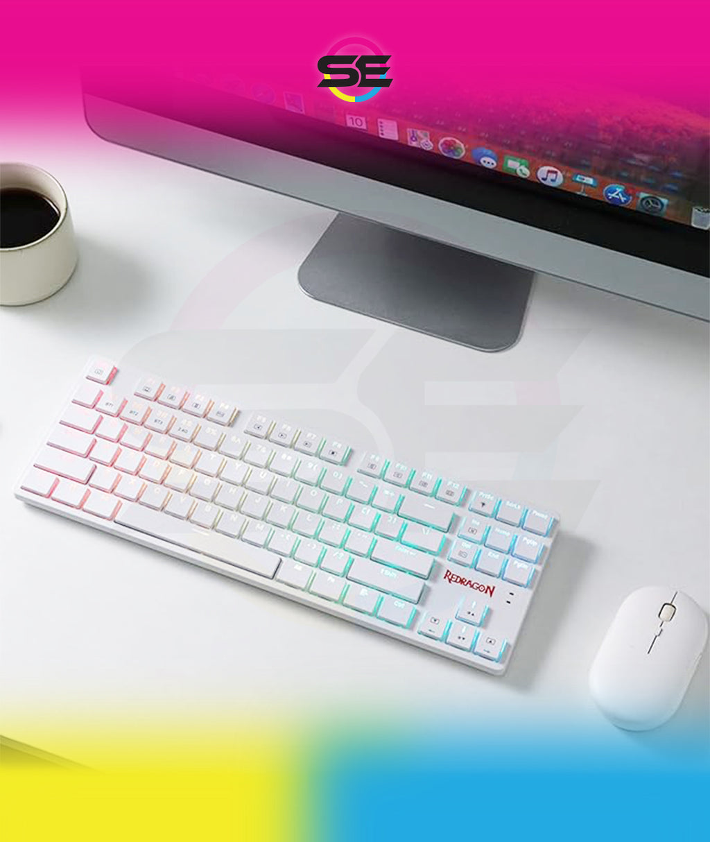 Redragon K539 Anubis 80% RGB 3-Mode Wireless Mechanical Gaming Keyboard – Low Profile TKL, Brown Switch – White