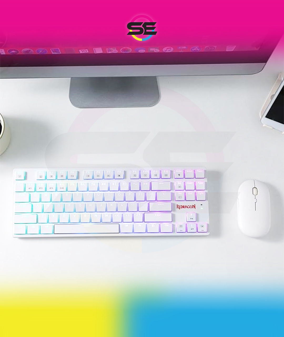 Redragon K539 Anubis 80% RGB 3-Mode Wireless Mechanical Gaming Keyboard – Low Profile TKL, Brown Switch – White
