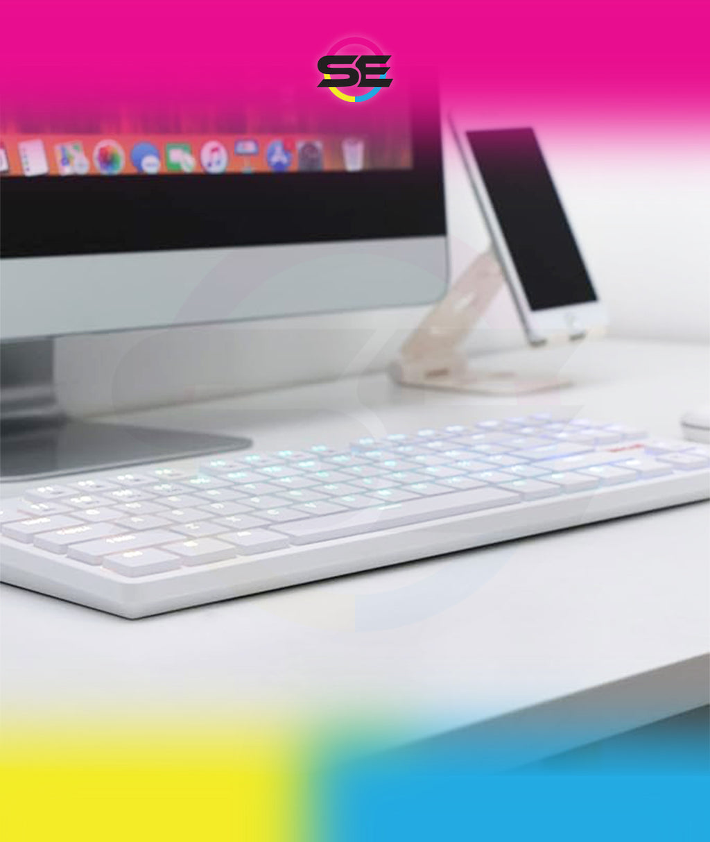 Redragon K539 Anubis 80% RGB 3-Mode Wireless Mechanical Gaming Keyboard – Low Profile TKL, Brown Switch – White
