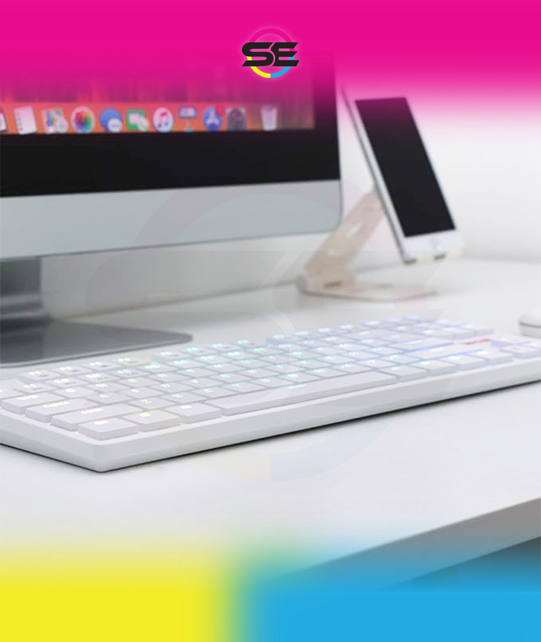 Redragon K539 Anubis 80% RGB 3-Mode Wireless Mechanical Gaming Keyboard – Low Profile TKL, Brown Switch – White