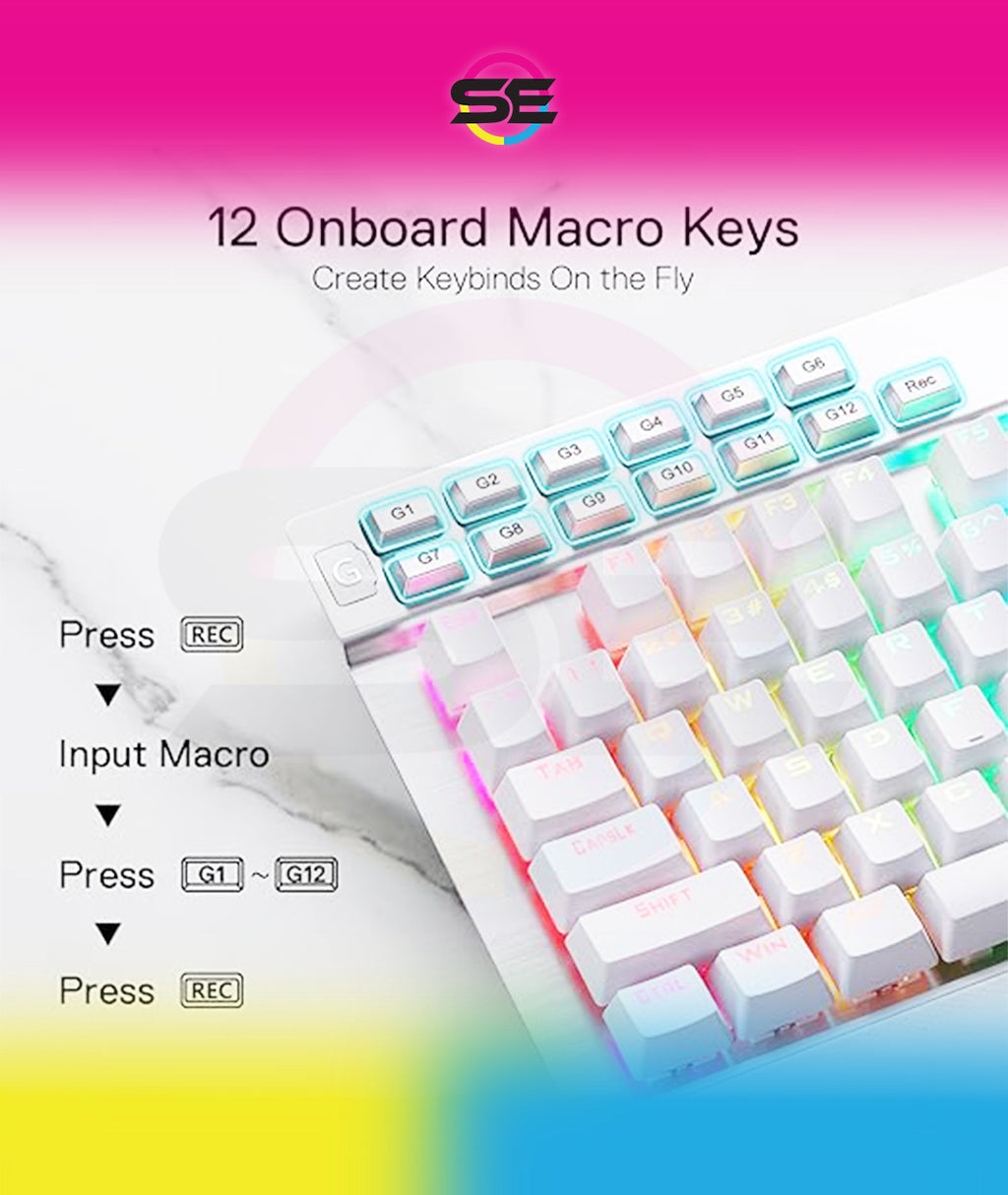 Redragon K550 YAMA RGB Wired Mechanical Gaming Keyboard – Full Size, Brown Switch, 12 Macro Keys, Volume Wheel, USB Pass-through, Detachable Wrist Rest – White