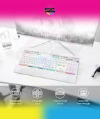Redragon K550 YAMA RGB Wired Mechanical Gaming Keyboard – Full Size, Brown Switch, 12 Macro Keys, Volume Wheel, USB Pass-through, Detachable Wrist Rest – White