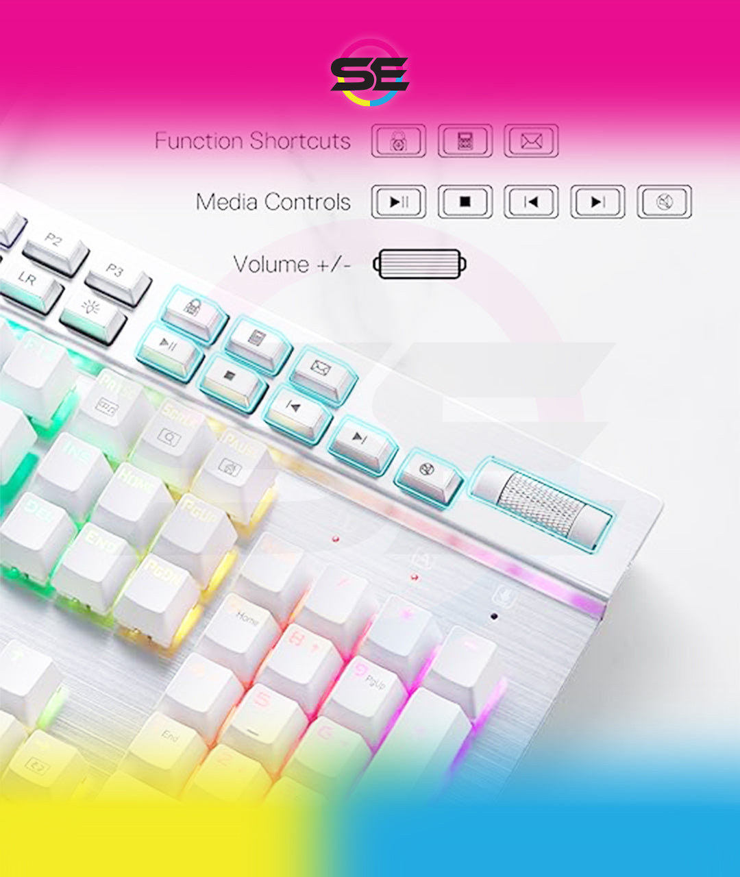 Redragon K550 YAMA RGB Wired Mechanical Gaming Keyboard – Full Size, Brown Switch, 12 Macro Keys, Volume Wheel, USB Pass-through, Detachable Wrist Rest – White