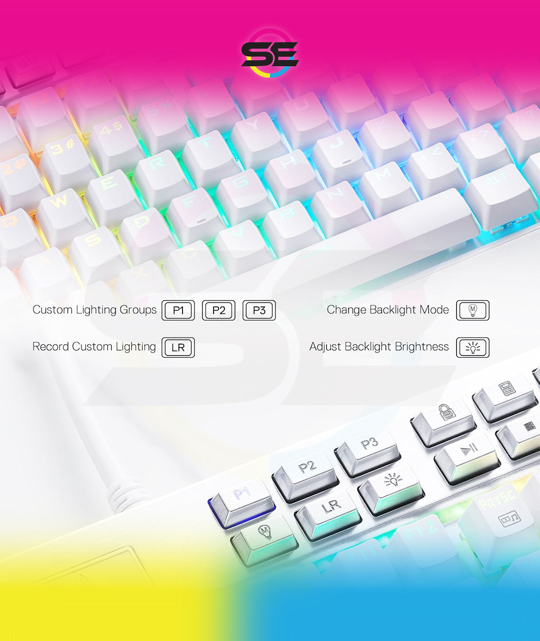 Redragon K550 YAMA RGB Wired Mechanical Gaming Keyboard – Full Size, Brown Switch, 12 Macro Keys, Volume Wheel, USB Pass-through, Detachable Wrist Rest – White