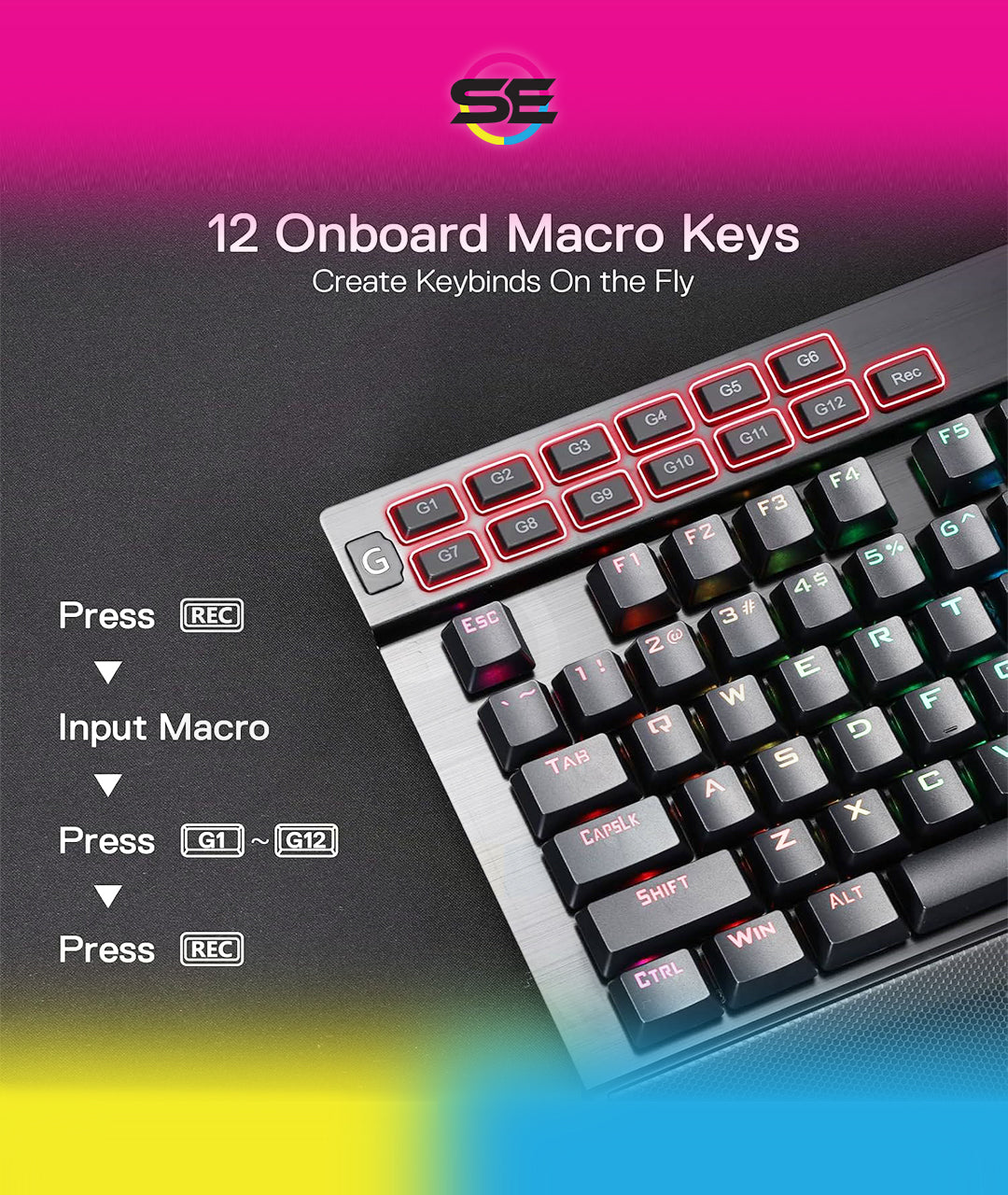 Redragon K550 YAMA RGB Wired Mechanical Gaming Keyboard – Full Size, Purple Switch, 12 Macro Keys, Volume Wheel, USB Pass-through, Detachable Wrist Rest – Black