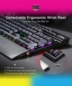 Redragon K550 YAMA RGB Wired Mechanical Gaming Keyboard – Full Size, Purple Switch, 12 Macro Keys, Volume Wheel, USB Pass-through, Detachable Wrist Rest – Black