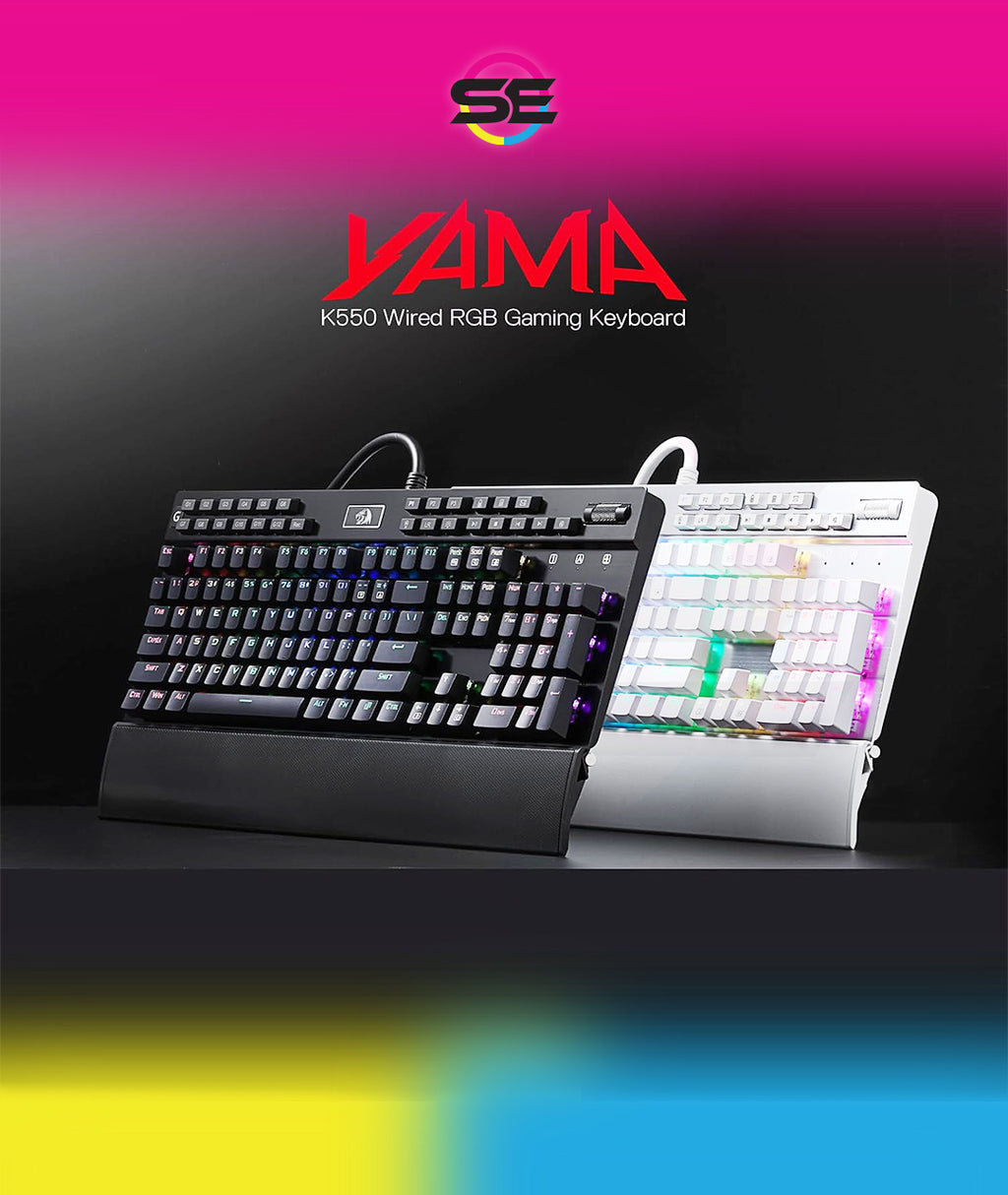 Redragon K550 YAMA RGB Wired Mechanical Gaming Keyboard – Full Size, Purple Switch, 12 Macro Keys, Volume Wheel, USB Pass-through, Detachable Wrist Rest – Black