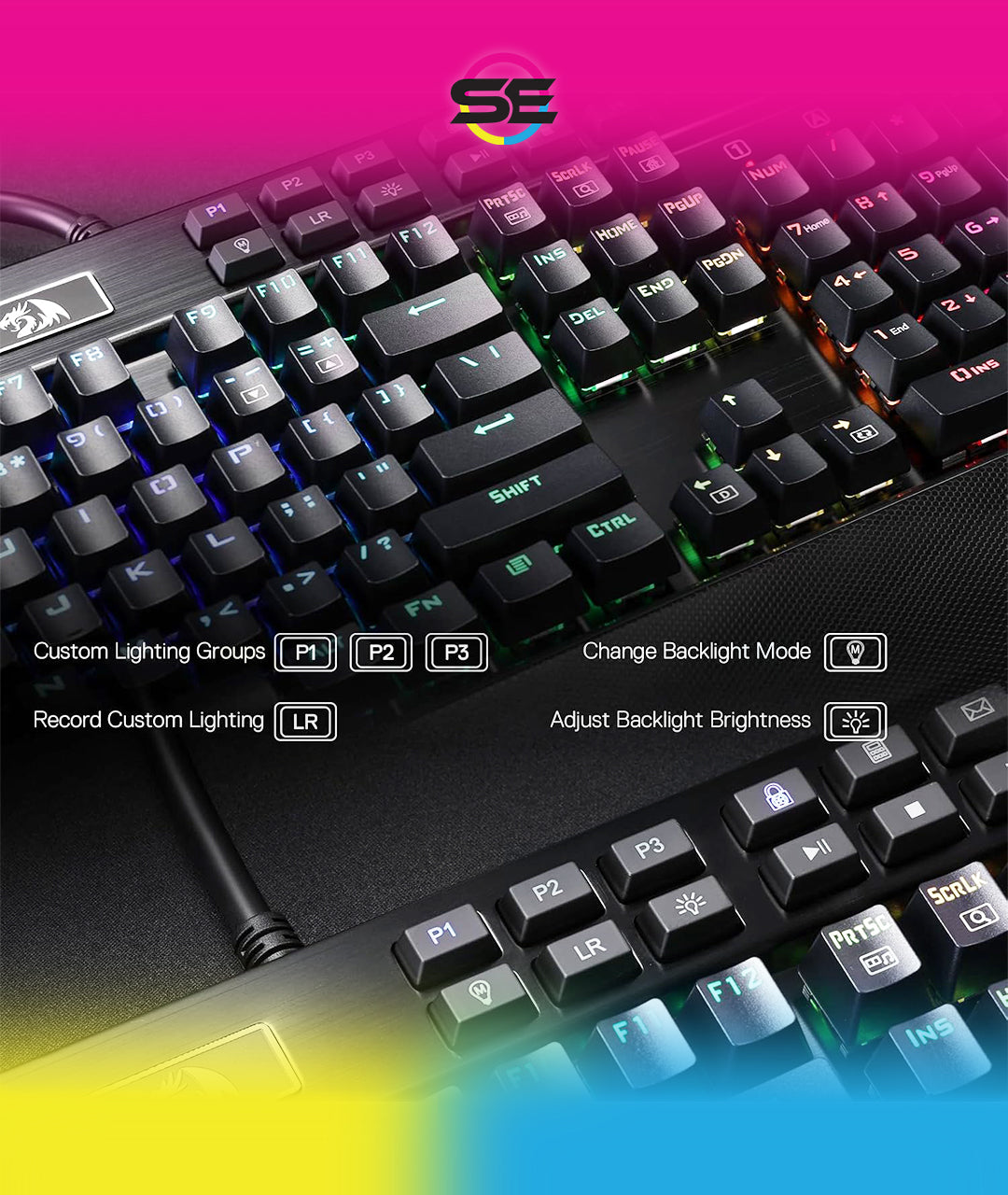 Redragon K550 YAMA RGB Wired Mechanical Gaming Keyboard – Full Size, Purple Switch, 12 Macro Keys, Volume Wheel, USB Pass-through, Detachable Wrist Rest – Black