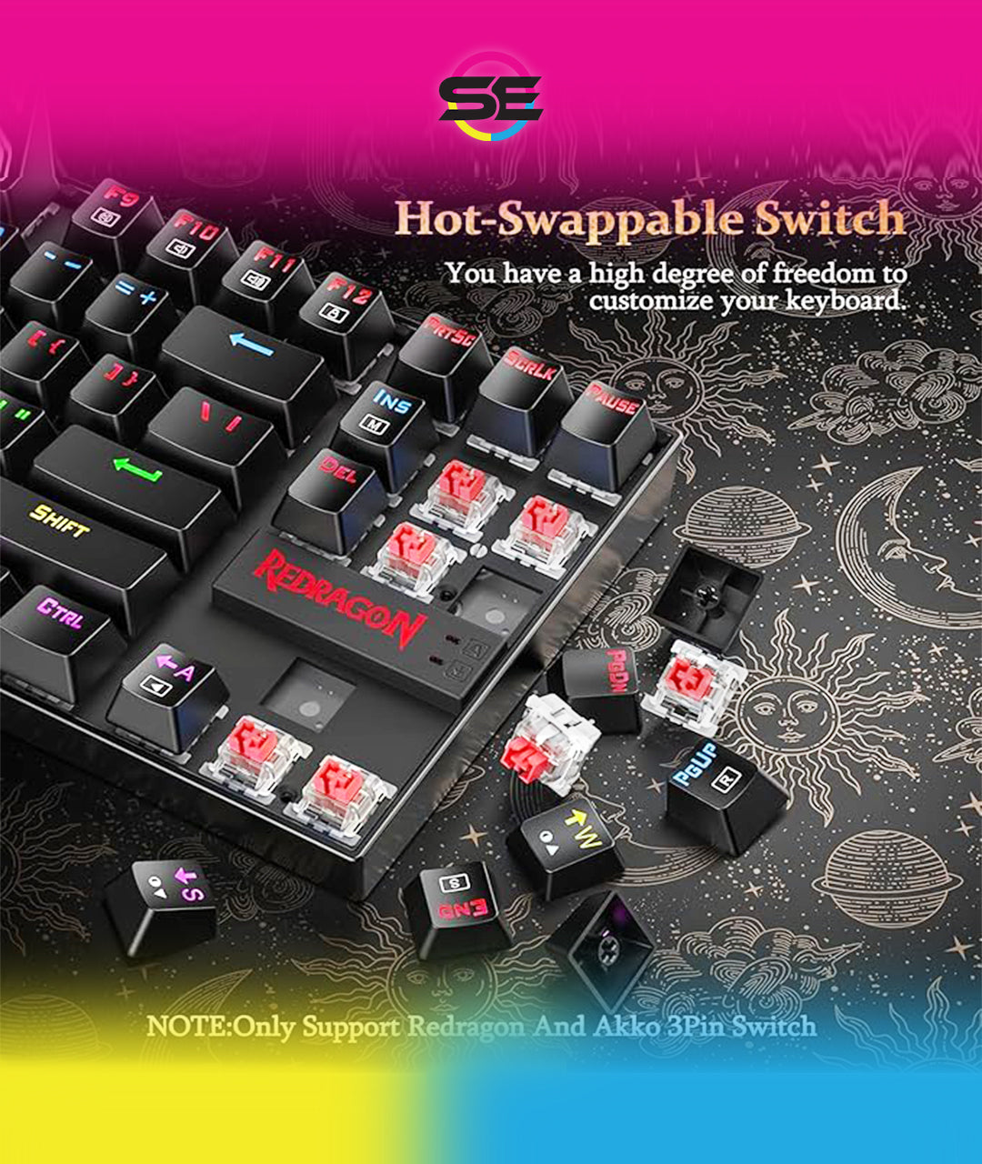 Redragon K552-KR KUMARA RGB Wired Mechanical Gaming Keyboard – 87 Keys TKL, Red Switch, Rainbow LED – Black