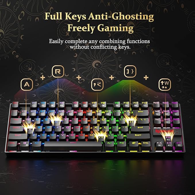 Redragon K552-KR KUMARA RGB Wired Mechanical Gaming Keyboard – 87 Keys TKL, Red Switch, Rainbow LED – Black