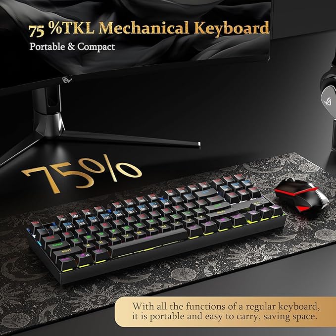 Redragon K552-KR KUMARA RGB Wired Mechanical Gaming Keyboard – 87 Keys TKL, Red Switch, Rainbow LED – Black