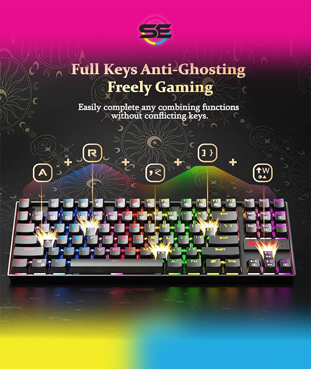 Redragon K552-KR KUMARA RGB Wired Mechanical Gaming Keyboard – 87 Keys TKL, Red Switch, Rainbow LED – Black
