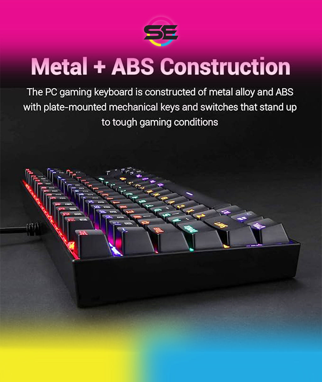 Redragon K552E KUMARA ELITE RGB TKL Wired Mechanical Gaming Keyboard – 87 Keys, Outemu Switch (Blue/Red/Brown/Black), Metal + ABS, Dust Proof – Black