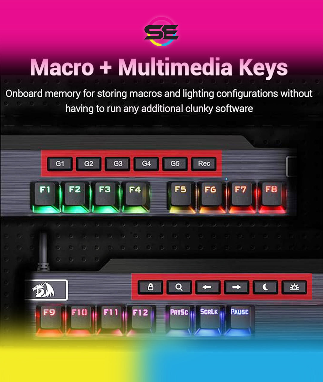 Redragon K555-R INDRAH RGB Wired Mechanical Gaming Keyboard – 104 Keys Full Size, Blue Switch, Macro Keys, Wrist Rest, Spill-Resistant – Black