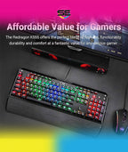 Redragon K555-R INDRAH RGB Wired Mechanical Gaming Keyboard – 104 Keys Full Size, Blue Switch, Macro Keys, Wrist Rest, Spill-Resistant – Black
