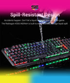Redragon K555-R INDRAH RGB Wired Mechanical Gaming Keyboard – 104 Keys Full Size, Blue Switch, Macro Keys, Wrist Rest, Spill-Resistant – Black