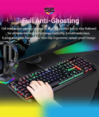 Redragon K555-R INDRAH RGB Wired Mechanical Gaming Keyboard – 104 Keys Full Size, Blue Switch, Macro Keys, Wrist Rest, Spill-Resistant – Black