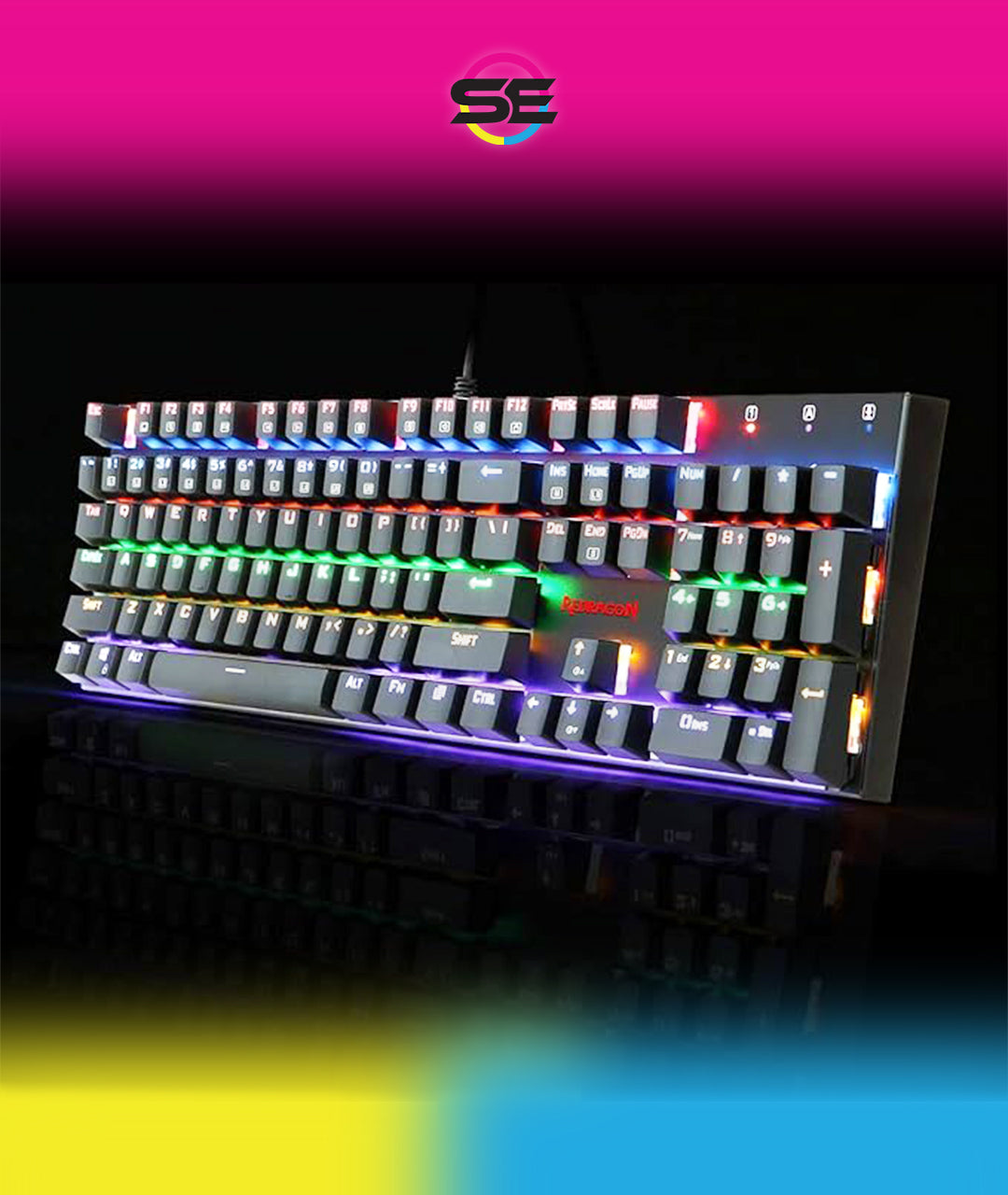Redragon K565R RUDRA RGB Wired Mechanical Gaming Keyboard – 104 Keys Full Size, Rainbow LED – Black