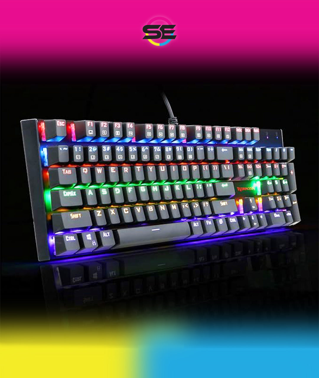 Redragon K565R RUDRA RGB Wired Mechanical Gaming Keyboard – 104 Keys Full Size, Rainbow LED – Black