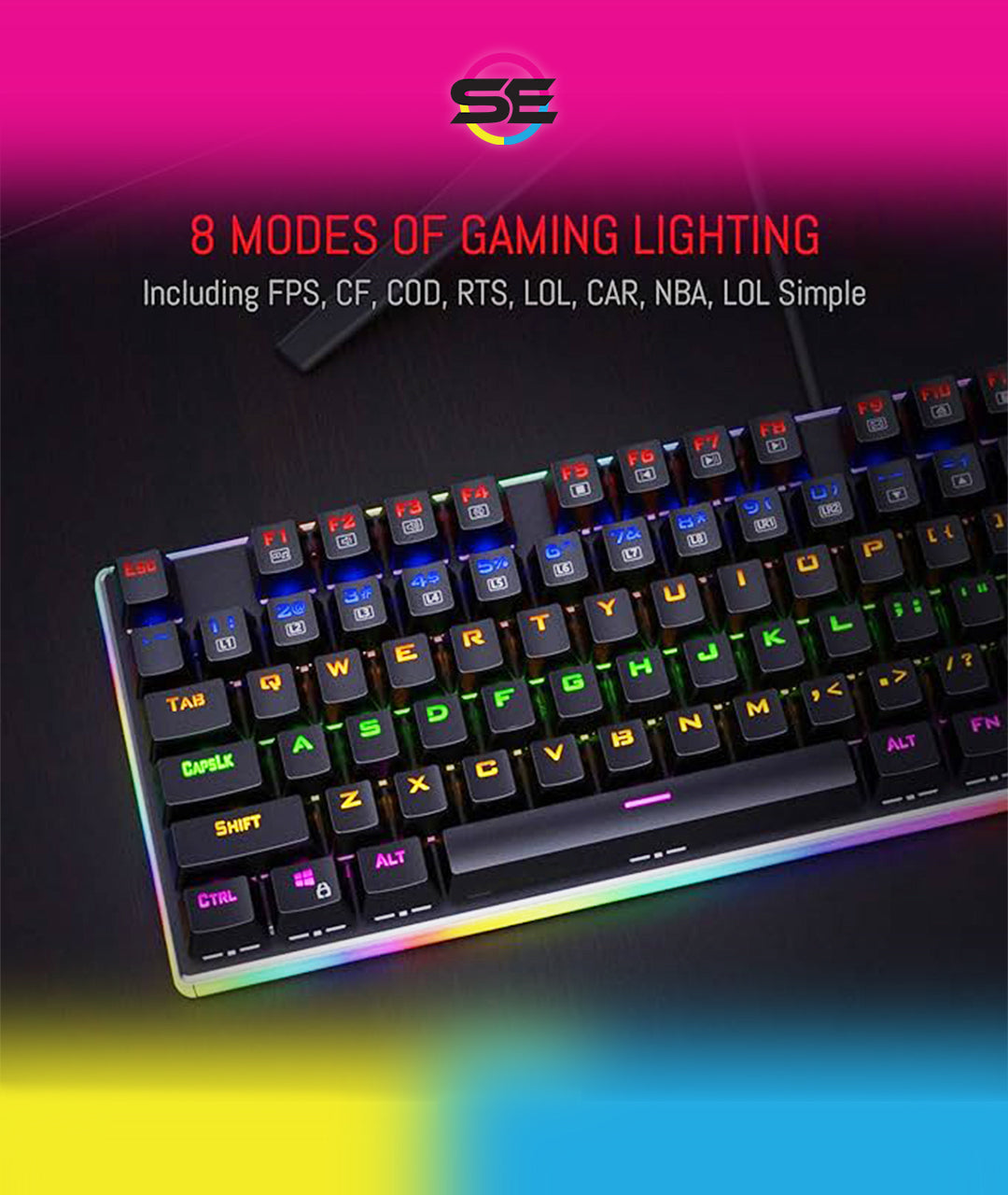 Redragon K577R KALI RGB Wired Mechanical Gaming Keyboard – 104 Keys Full Size, Tactile Red Switch, 19 Backlight Modes, Bottom RGB Lighting – Black