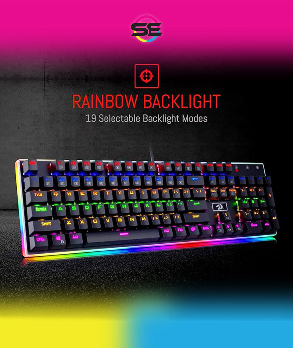 Redragon K577R KALI RGB Wired Mechanical Gaming Keyboard – 104 Keys Full Size, Tactile Red Switch, 19 Backlight Modes, Bottom RGB Lighting – Black