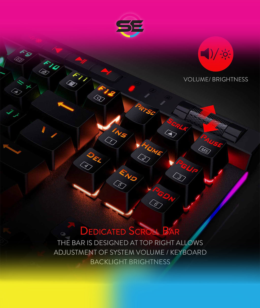 Redragon K587 MAGIC-WAND RGB TKL Wired Gaming Keyboard – 87 Keys, Optical Blue Switch, 9 Macro Keys, Type-C, Detachable Wrist Rest – Black
