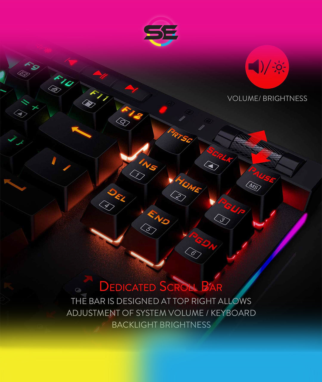 Redragon K587 MAGIC-WAND RGB TKL Wired Gaming Keyboard – 87 Keys, Optical Blue Switch, 9 Macro Keys, Type-C, Detachable Wrist Rest – Black