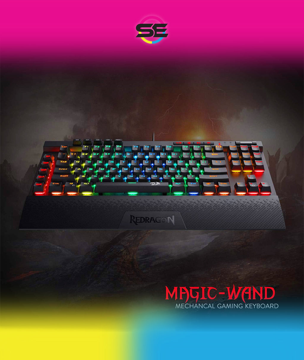 Redragon K587 MAGIC-WAND RGB TKL Wired Gaming Keyboard – 87 Keys, Optical Blue Switch, 9 Macro Keys, Type-C, Detachable Wrist Rest – Black