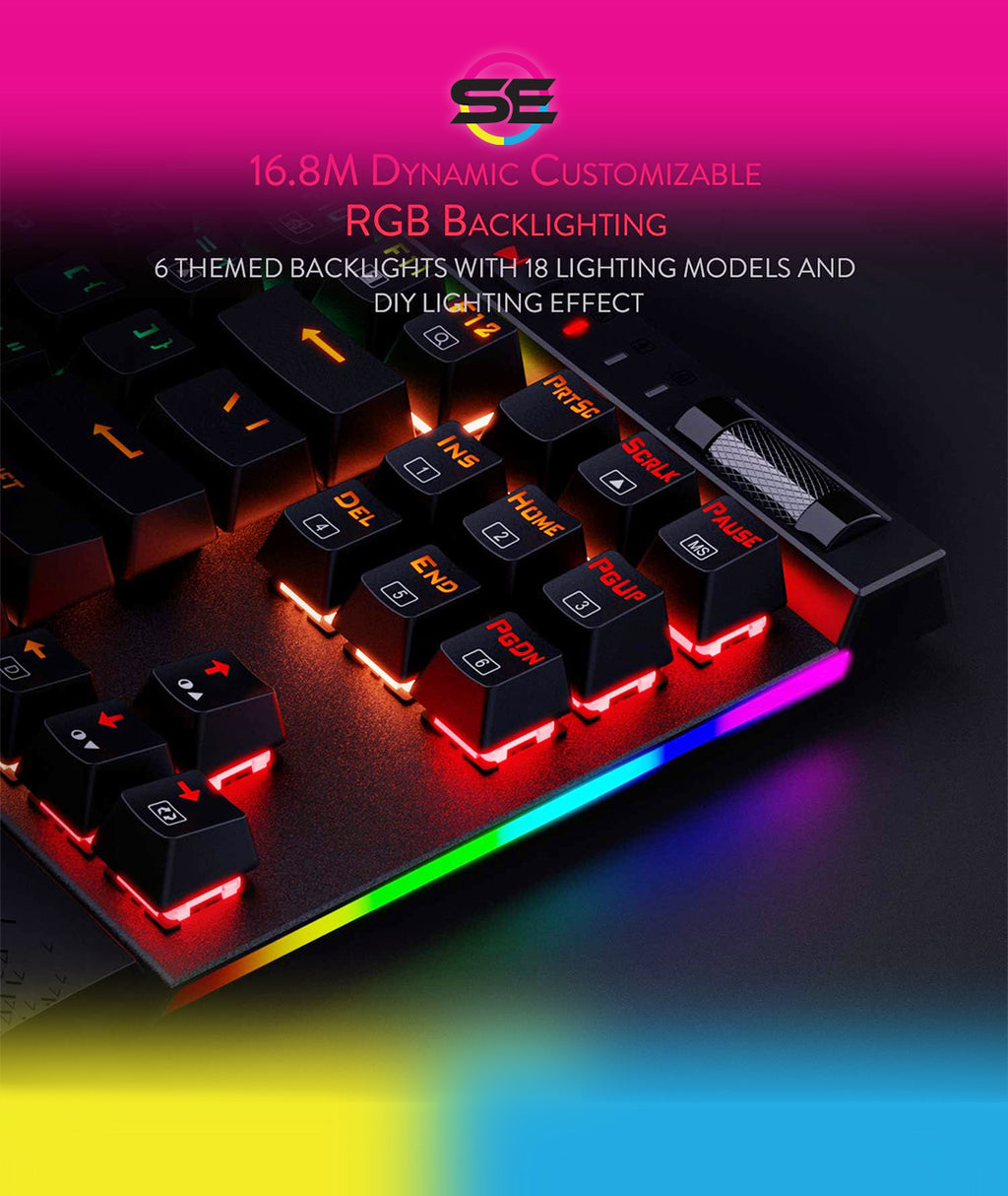 Redragon K587 MAGIC-WAND RGB TKL Wired Gaming Keyboard – 87 Keys, Optical Blue Switch, 9 Macro Keys, Type-C, Detachable Wrist Rest – Black