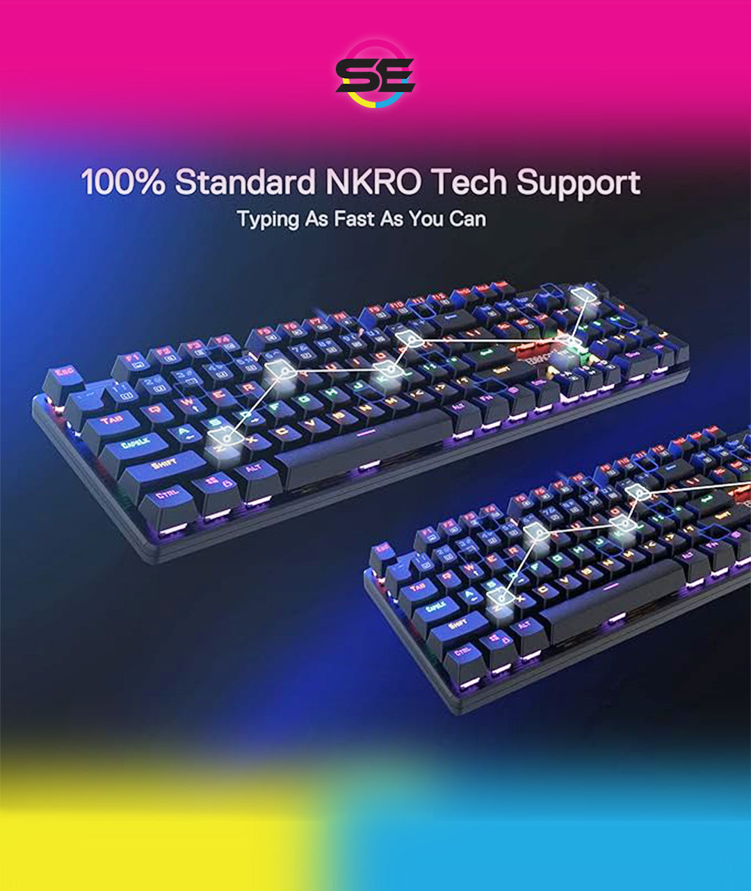 Redragon K608 VALHEIM Rainbow RGB Wired Mechanical Gaming Keyboard – 104 Keys Full Size NKRO, Floated Design, 9 Backlit Modes, 8 Gaming Modes – Black