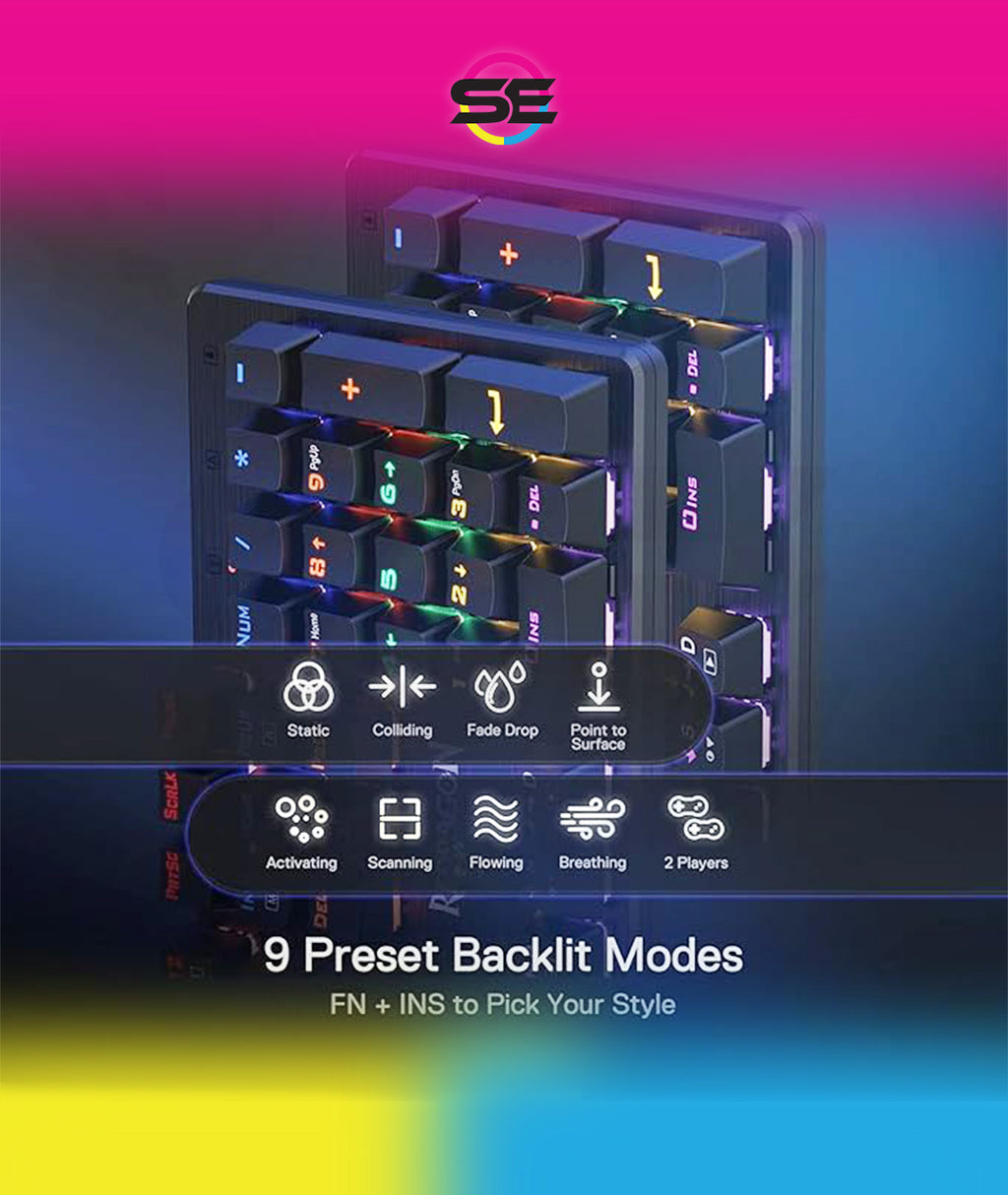 Redragon K608 VALHEIM Rainbow RGB Wired Mechanical Gaming Keyboard – 104 Keys Full Size NKRO, Floated Design, 9 Backlit Modes, 8 Gaming Modes – Black