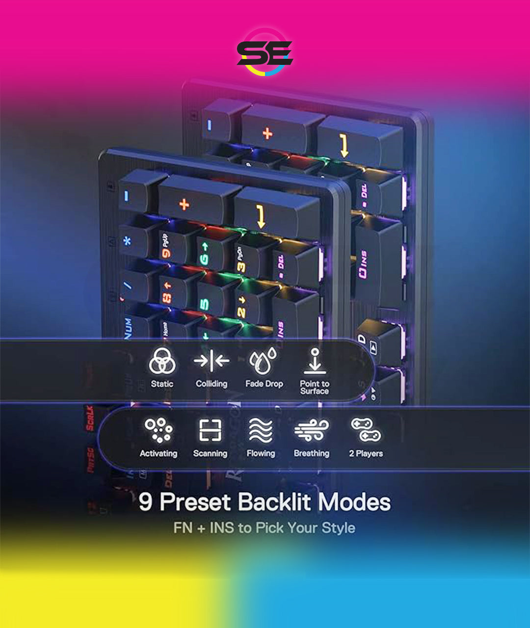 Redragon K608 VALHEIM Rainbow RGB Wired Mechanical Gaming Keyboard – 104 Keys Full Size NKRO, Floated Design, 9 Backlit Modes, 8 Gaming Modes – Black