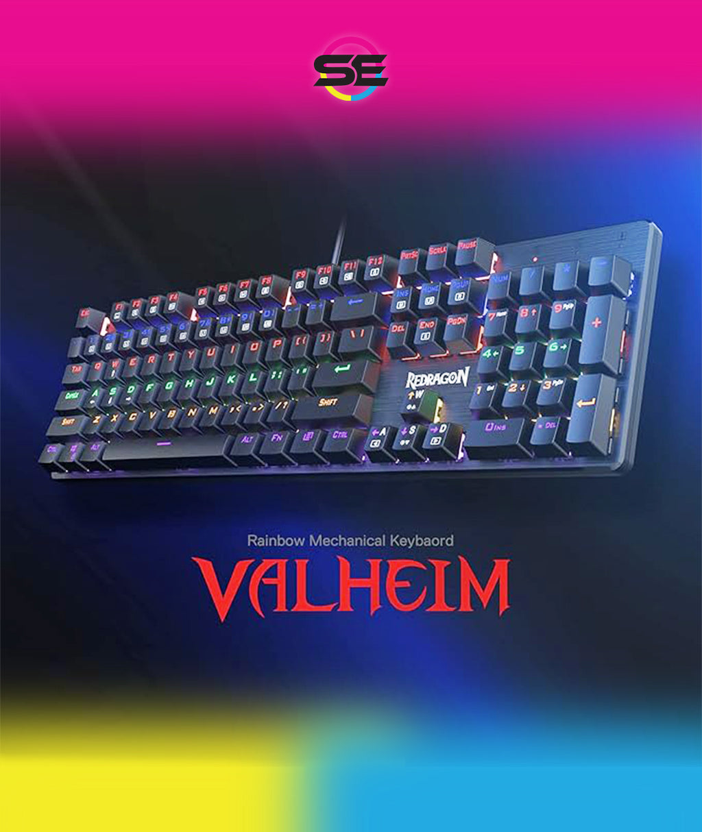 Redragon K608 VALHEIM Rainbow RGB Wired Mechanical Gaming Keyboard – 104 Keys Full Size NKRO, Floated Design, 9 Backlit Modes, 8 Gaming Modes – Black