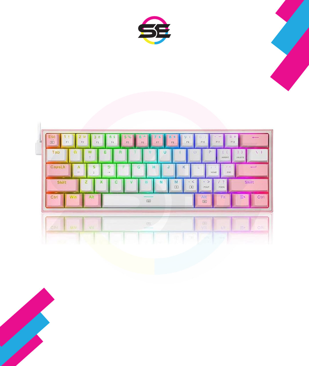Redragon K616 FIZZ PRO RGB Wireless Tri-Mode Mechanical Gaming Keyboard – 61 Keys 60% Layout, Red Switch, N-Key Rollover, Detachable USB-C – White/Gray
