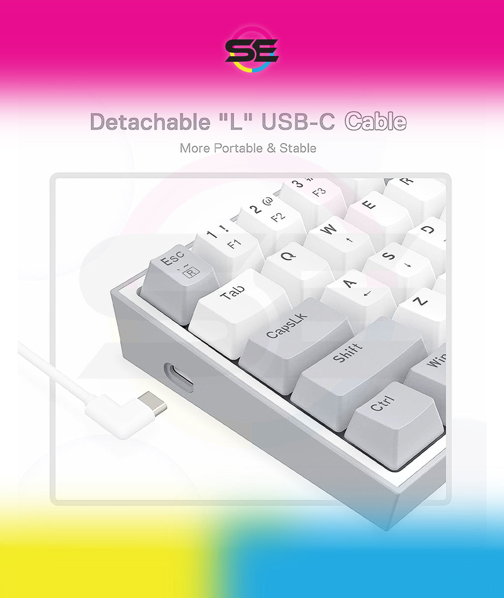 Redragon K616 FIZZ PRO RGB Wireless Tri-Mode Mechanical Gaming Keyboard – 61 Keys 60% Layout, Red Switch, N-Key Rollover, Detachable USB-C – White/Gray