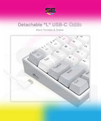 Redragon K616 FIZZ PRO RGB Wireless Tri-Mode Mechanical Gaming Keyboard – 61 Keys 60% Layout, Red Switch, N-Key Rollover, Detachable USB-C – White/Gray