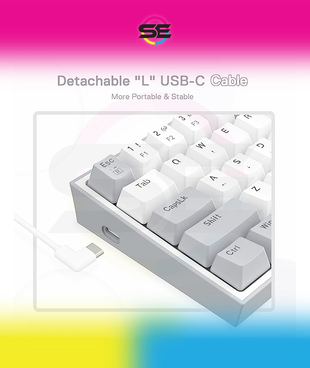 Redragon K617 FIZZ RGB Wired Mechanical Gaming Keyboard – 61 Keys 60% Layout, Red Switch, 16.8M RGB, Detachable USB-C, 430g Ultra-Light