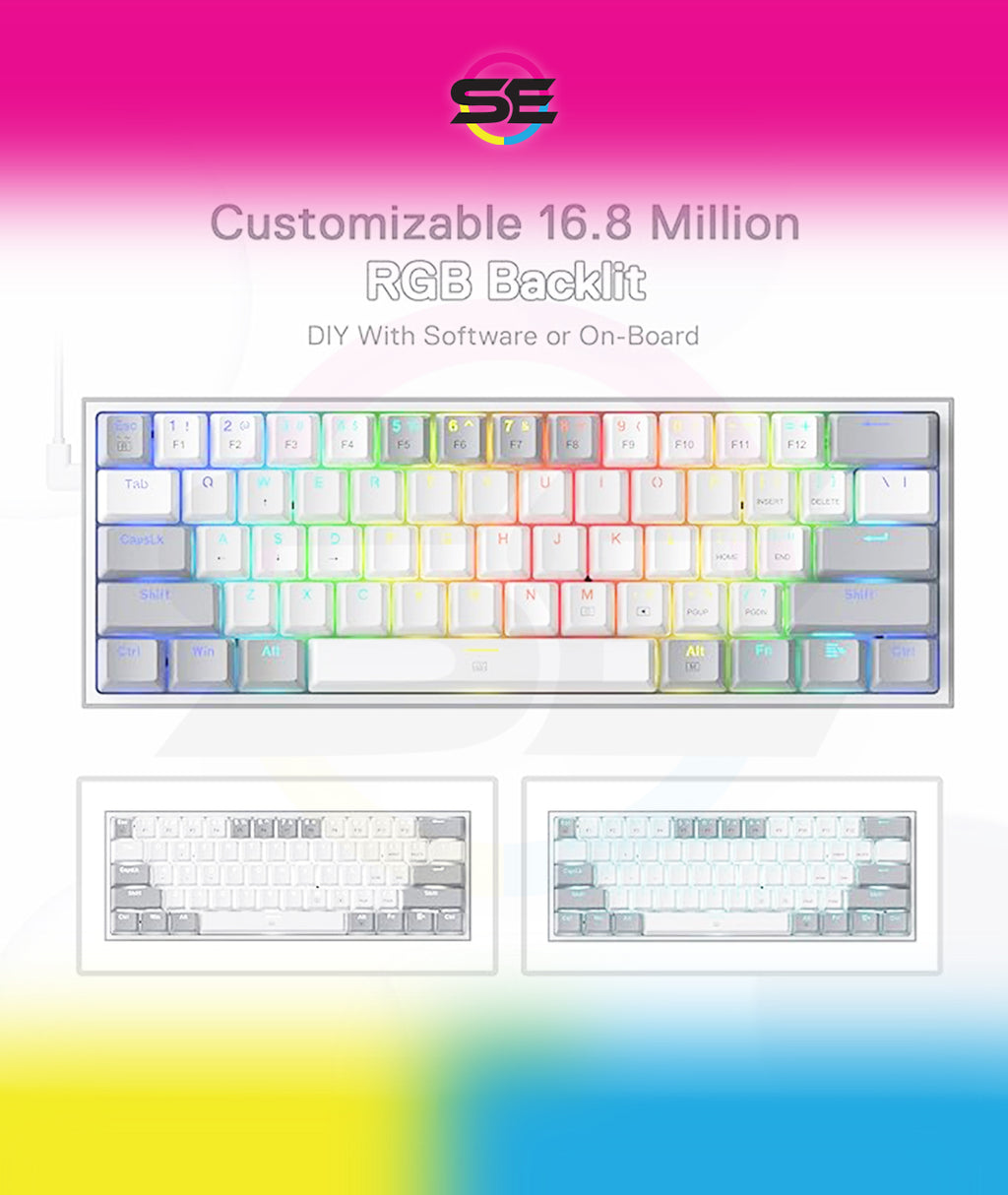 Redragon K617 FIZZ RGB Wired Mechanical Gaming Keyboard – 61 Keys 60% Layout, Red Switch, 16.8M RGB, Detachable USB-C, 430g Ultra-Light