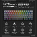Redragon K617 Rapid Trigger RGB Magnetic Gaming Keyboard – 61 Keys 60% Layout, Hall Effect Magnetic Switch, 8000Hz Polling Rate, Adjustable Actuation 0.1–4.0mm – Misty Grey