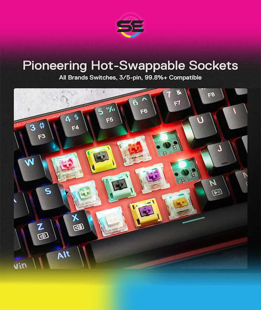 Redragon K628 POLLUX RGB 75% Hot-Swap Wired Mechanical Gaming Keyboard – 78 Keys, Red Switch, Free-Mod PCB, 470g Ultra-Light, Pro Software – Black/Red