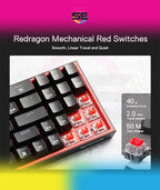 Redragon K628 POLLUX RGB 75% Hot-Swap Wired Mechanical Gaming Keyboard – 78 Keys, Red Switch, Free-Mod PCB, 470g Ultra-Light, Pro Software – Black/Red