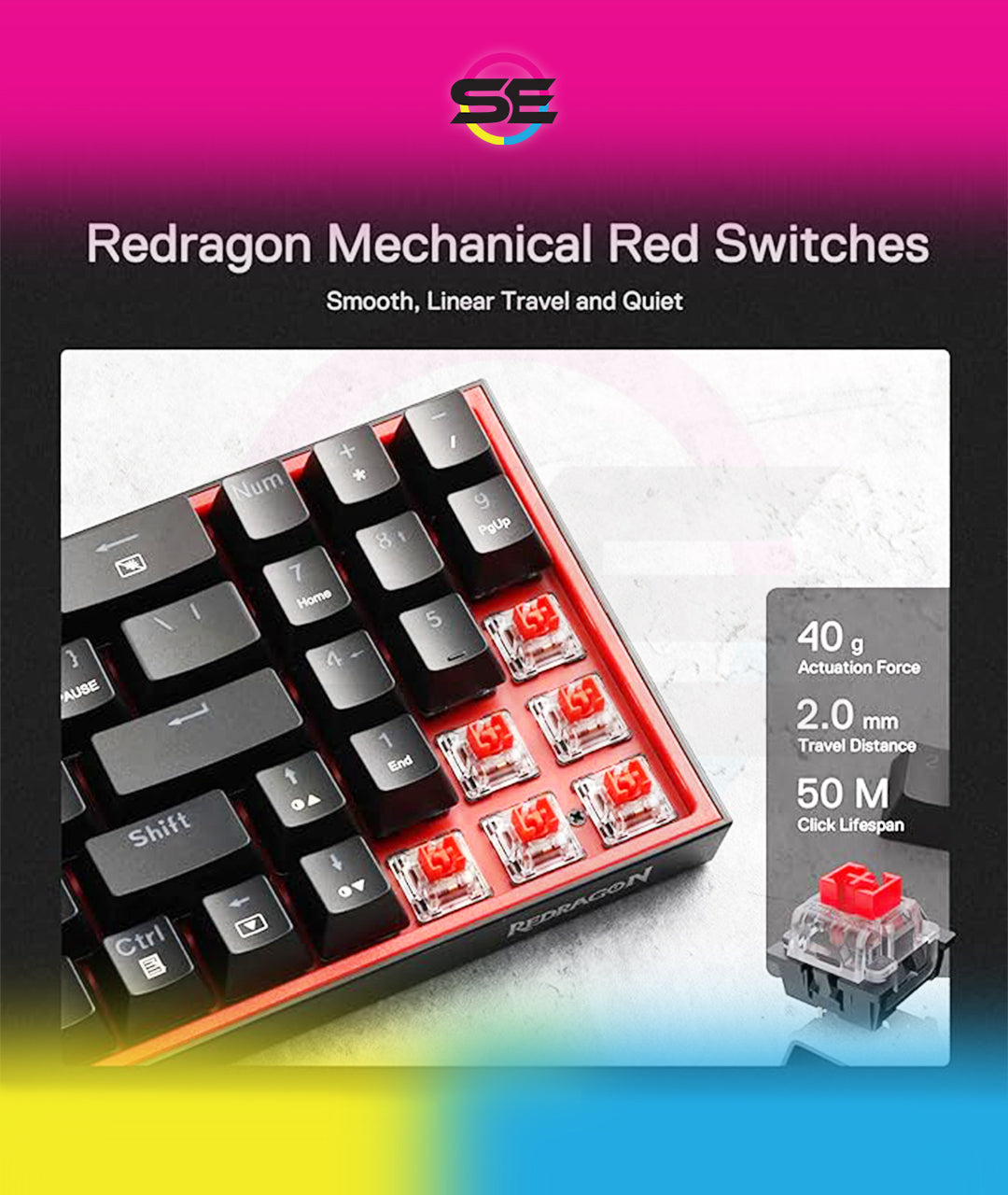 Redragon K628 POLLUX RGB 75% Hot-Swap Wired Mechanical Gaming Keyboard – 78 Keys, Red Switch, Free-Mod PCB, 470g Ultra-Light, Pro Software – Black/Red