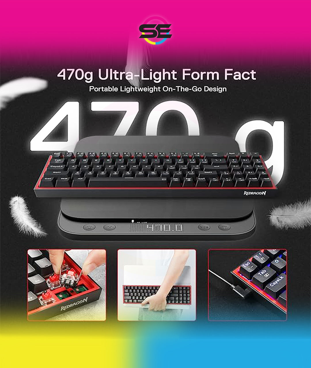 Redragon K628 POLLUX RGB 75% Hot-Swap Wired Mechanical Gaming Keyboard – 78 Keys, Red Switch, Free-Mod PCB, 470g Ultra-Light, Pro Software – Black/Red