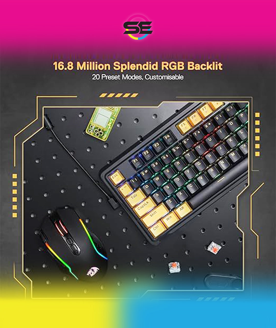 Redrc-Swap Wired Mechanical Gaming Keyboard – Custom Gold-Melt Translucent Switch, 16.8M RGB 20 Modes, Pro Software – Black/Gold