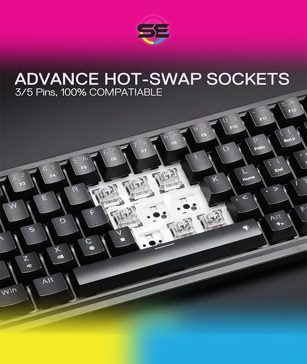 Redragon K709 RGB 65% Wireless Gasket Hot-Swap Mechanical Gaming Keyboard – 68 Keys, Custom Dragon Chant Linear Switch, 5-Layer Noise Dampening, Round PBT Keycaps, Tri-Mode – Black