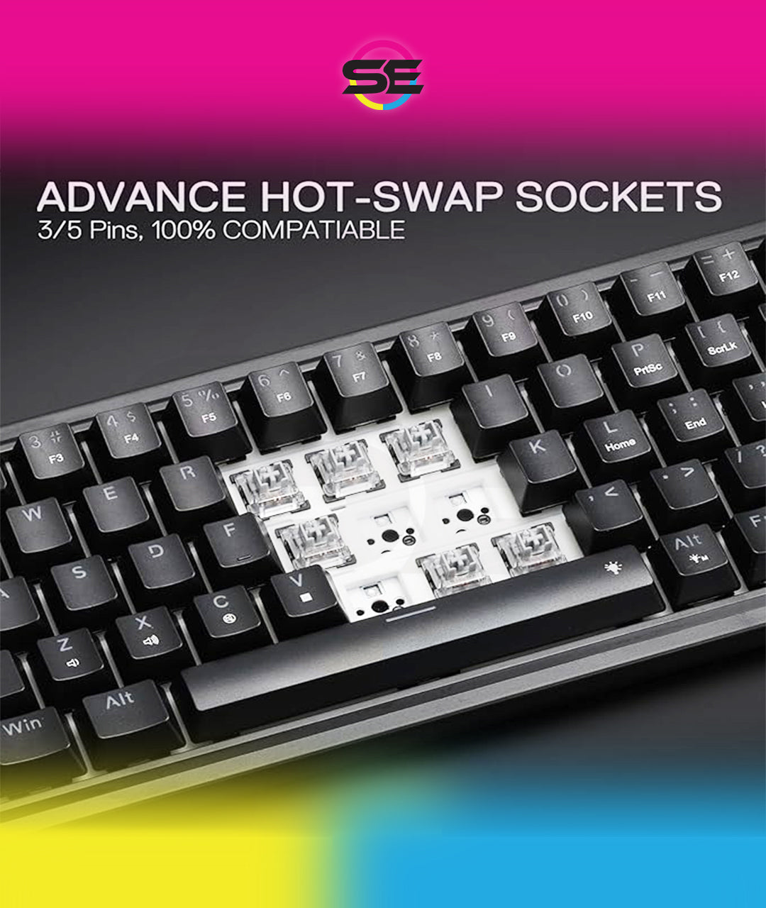 Redragon K709 RGB 65% Wireless Gasket Hot-Swap Mechanical Gaming Keyboard – 68 Keys, Custom Dragon Chant Linear Switch, 5-Layer Noise Dampening, Round PBT Keycaps, Tri-Mode – Black