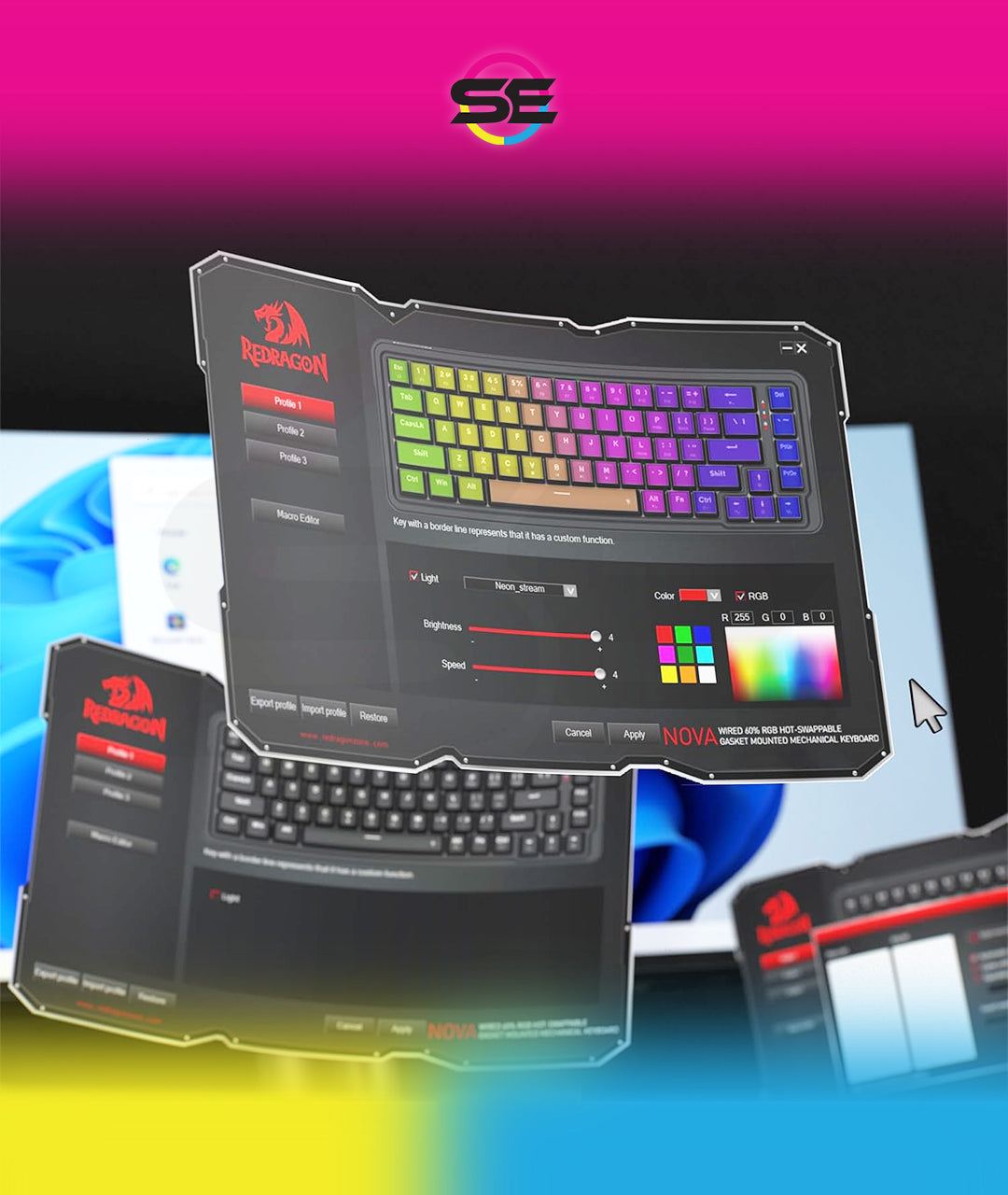 Redragon K709 RGB 65% Wireless Gasket Hot-Swap Mechanical Gaming Keyboard – 68 Keys, Custom Dragon Chant Linear Switch, 5-Layer Noise Dampening, Round PBT Keycaps, Tri-Mode – Black