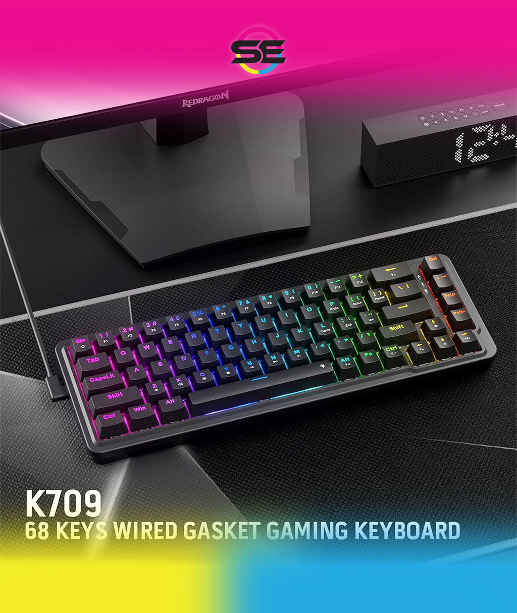 Redragon K709 RGB 65% Wireless Gasket Hot-Swap Mechanical Gaming Keyboard – 68 Keys, Custom Dragon Chant Linear Switch, 5-Layer Noise Dampening, Round PBT Keycaps, Tri-Mode – Black