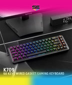 Redragon K709 RGB 65% Wireless Gasket Hot-Swap Mechanical Gaming Keyboard – 68 Keys, Custom Dragon Chant Linear Switch, 5-Layer Noise Dampening, Round PBT Keycaps, Tri-Mode – Black